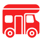 Minimalist red RV symbol on black.
